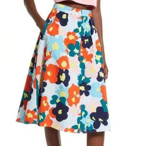 Cristina Martinez Blue Floral Smudge Print Skirt